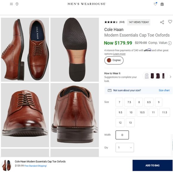 NEW Cole Haan Modern Essentials Brown Leather Dress Shoes Men 8.5 Captoe Oxfords - Picture 5 of 13